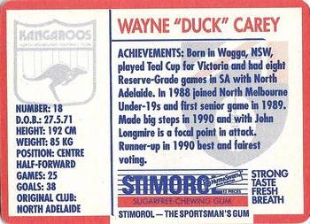 1991 Scanlens Stimorol #59 Wayne Carey Back